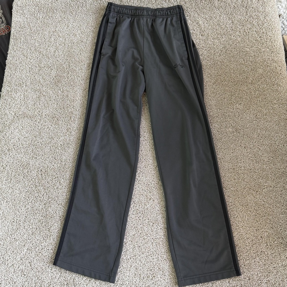 Adidas Track Pants Mens Small Gray Primegreen Elastic Waist Pockets Side Stripe